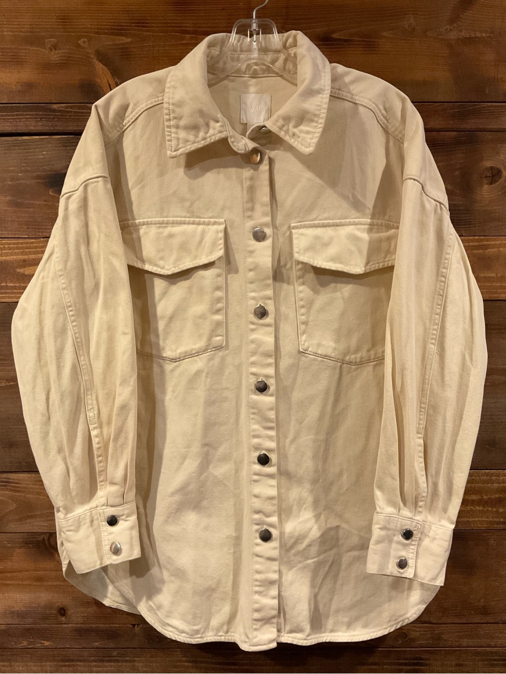 H&M Cream Oversized Button-Front Utility Twill Shirt Jacket size Small